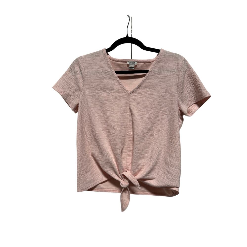 J.Crew Shirt Women's Small Textured V-neck Tie-Front Tee Pink Short Sleeve